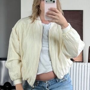 Vintage Ivory 100% Silk Bomber Jacket‎ Size Small